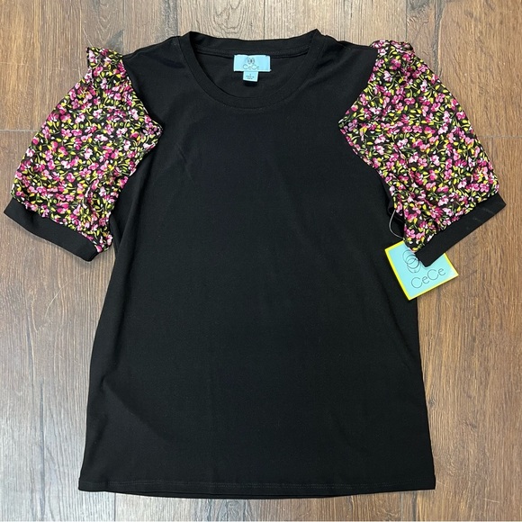🆕 CeCe Mixed Black Floral Sleeve Blouse NEW SZ SM - Picture 1 of 6